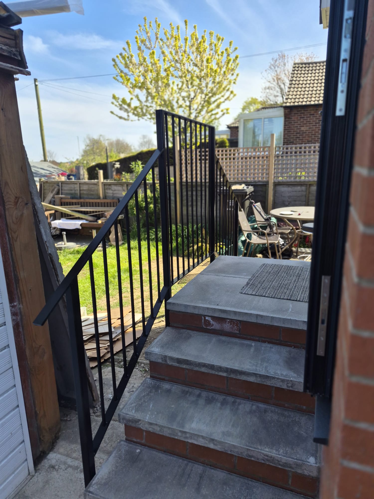 security railing handrail viewed from the doorway